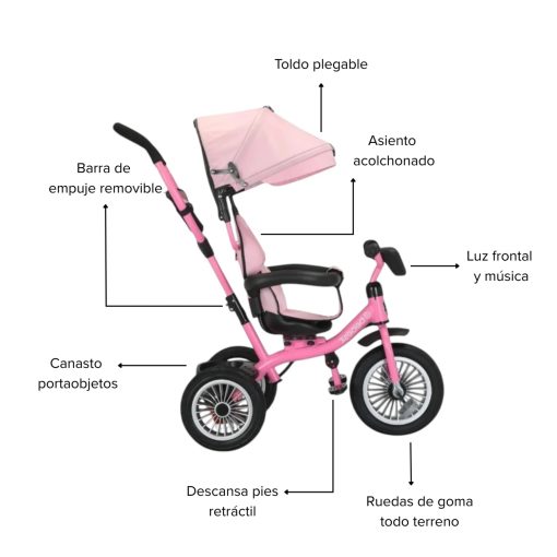 Triciclo 360 Asiento GIratorio Bebesit Rosa - Imagen 2