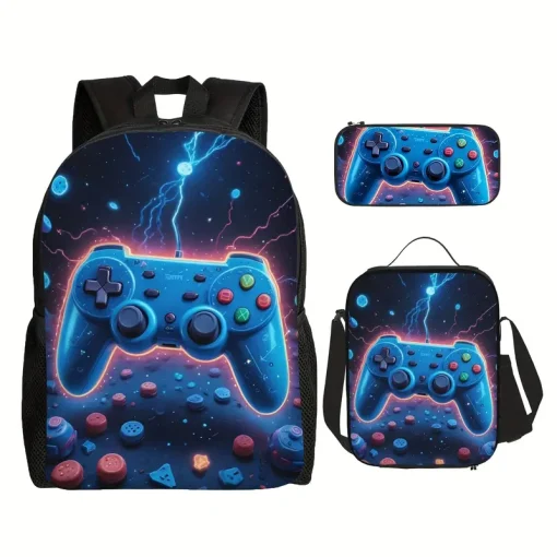Set Escolar Mochila, Lunchera y Cartuchera Gamer