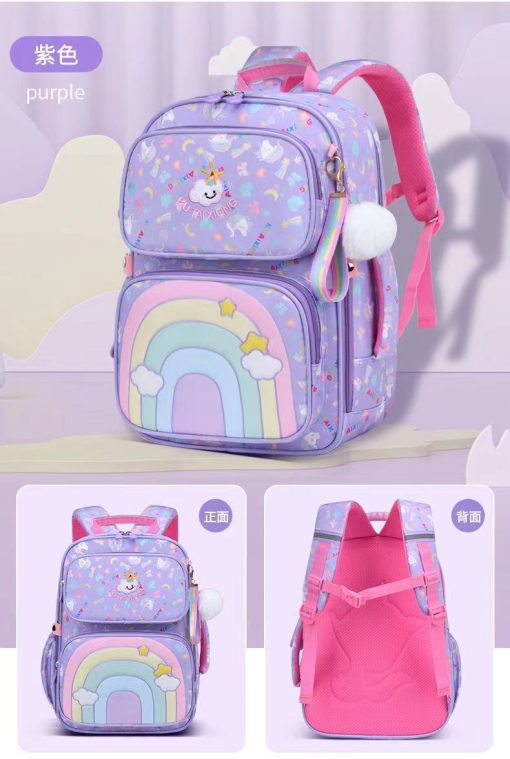 Mochila Escolar con Multiples Bolsillos y Accesorios Arcoiris - Imagen 2