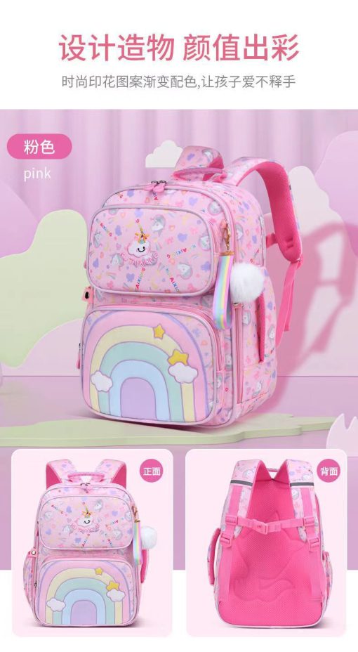 Mochila Escolar con Multiples Bolsillos y Accesorios Arcoiris - Imagen 3