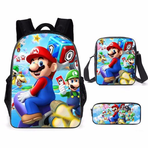 Set Escolar 3 Piezas Mario Mochila mas Lunchera mas Cartuchera