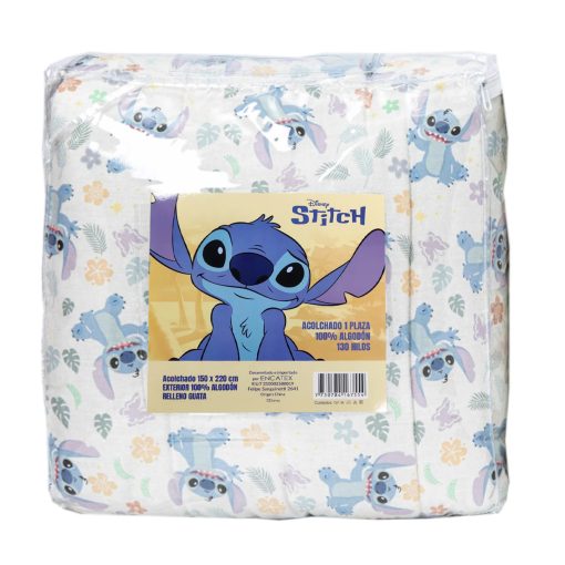 Acolchado Infantil 130 Hilos 1 Plaza 100% Algodón - Stitch - Imagen 3