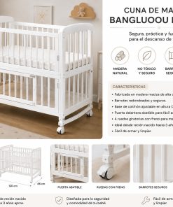 Cuna de Madera Maciza Convertible Fácil de Usar
